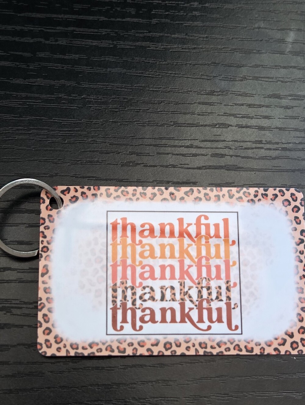 Thankful Leopard Print Keycard Keychain